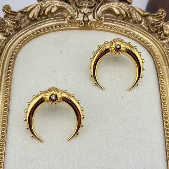 Bold Gold Crescent Hoop Earrings – Stainless Steel - Picture 12 of 14